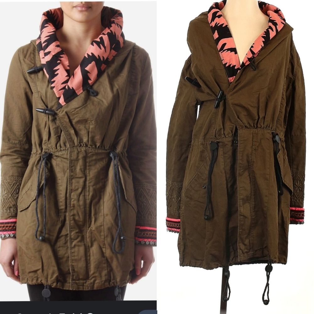 Maison Scotch & Soda Fold Over Pattern Collar Parka Khaki Jacket